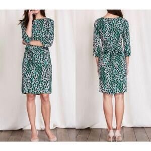 Boden Floral Kelly Sheath Dress US 6R Green Pink Clover Abstract 3/4 Sleeve.